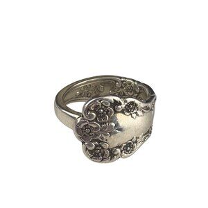 Antique Gorham Sterling Silver Floral Spoon Ring Art Nouveau Handcrafted Size 7.